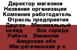 Директор магазина › Название организации ­ Компания-работодатель › Отрасль предприятия ­ Другое › Минимальный оклад ­ 1 - Все города Работа » Вакансии   . Амурская обл.,Магдагачинский р-н